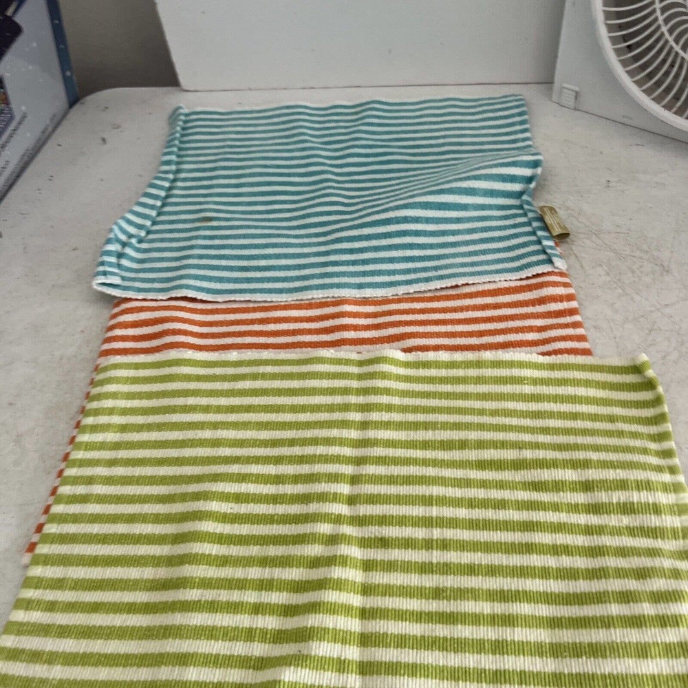 Set of 3 Lintex Stripes Floral 100% Reversible Cotton Placemats ~ 13" x 19"